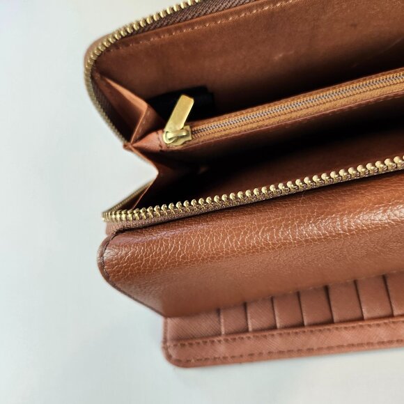 Fossil Jori Flap & Zippered Closure Wallet Brown Leather - Picture 7 of 7